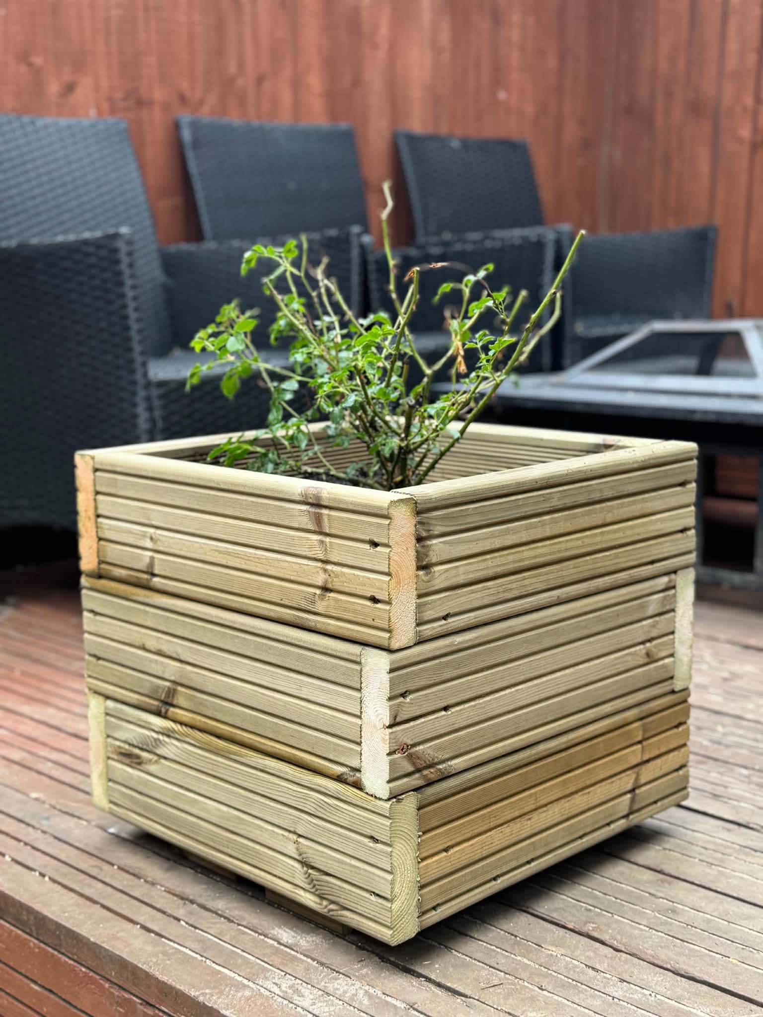 Timber garden planter on decking